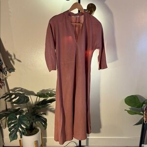 Pharaoh Midi 3/4 sleeve blush linen elevated California style cowl neck dress m